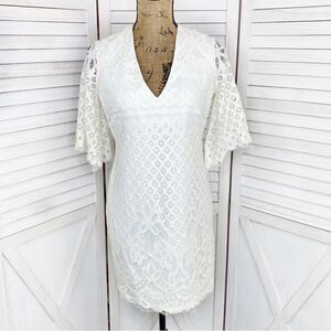 Alexia Admor Lace Front Bell Sleeve Sheath Dress Small Ivory‎ White Half Sleeve
